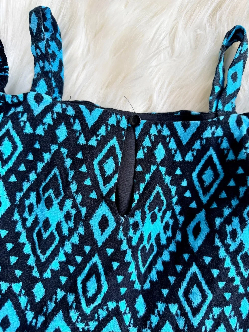 Justice Blue Geometric Off-Shoulder Romper with Embroidered Front Size 10 (L)